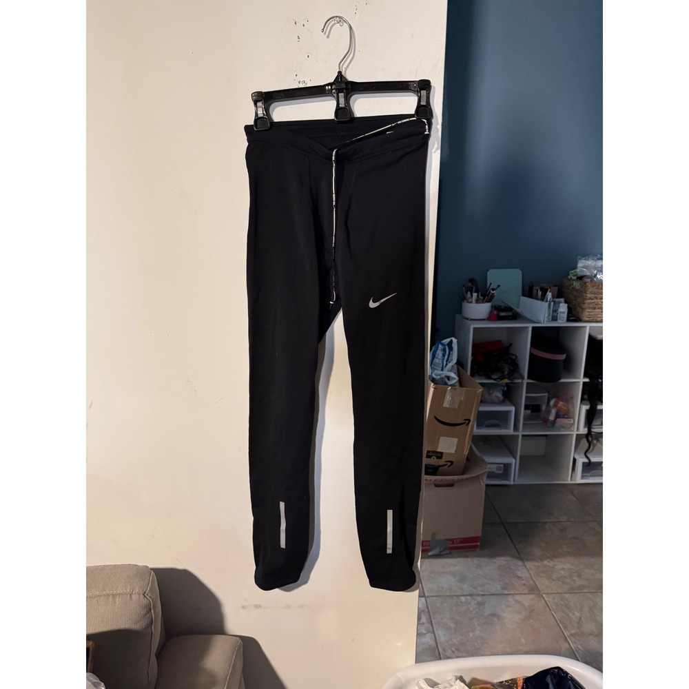 Nike Dri-FIT Women Running Leggings Black Reflective Ankle Zip Tights Small